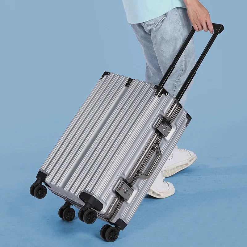 Trolley Luggage Aluminum Frame Rolling Luggage Case 20 24 26 28 inch Travel Suitcase on Wheels Combination Lock Carry on Luggage