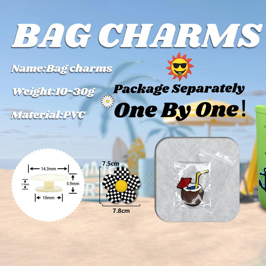 1pcs Rainbow Heart Charms For Beach Bag Accessories Mom Lift Handbag Decoration Rose Red Lips Drinks Beach Tote Bag