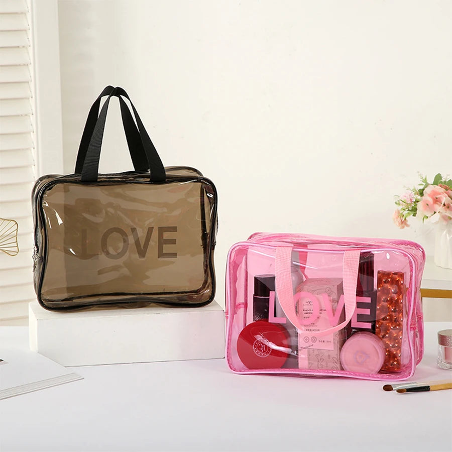 2024 Womens New Travel Clear Cosmetic Bag Transparent Zipper Makeup Bag Organizer Box Waterproof Toiletry Wash Make Up Bags Case