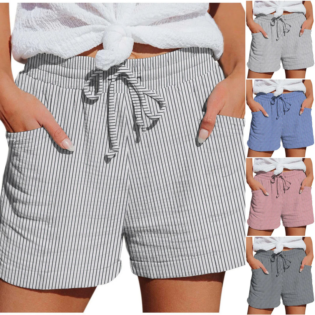 Women Shorts Summer 2024 Fashion Casual Stripe Drawstring High Waist Running Girls  Sports Female Loose Soft Shorts With Pockets