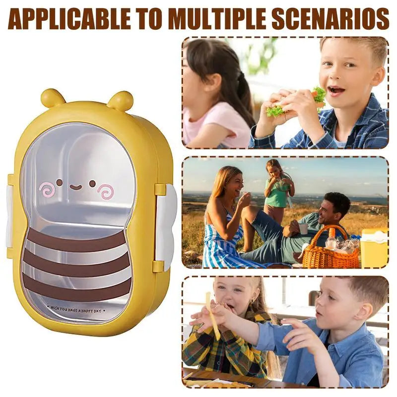 Kids Snack Containers For School Snack Box Stainless Steel Lunch Container Bee Shaped Meal Prep Cartoon Lunch Box With Safety