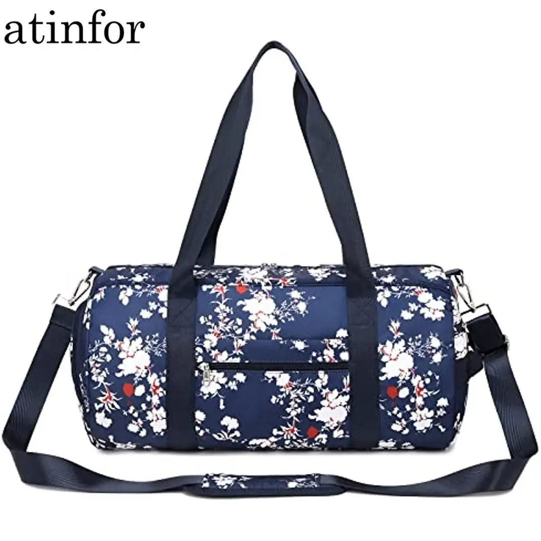 atinfor Printing Traveling Bag Women Workout Duffel Bag Fitness Bag with Wet Pocket and Shoe Compartment Plum Blossom Flower