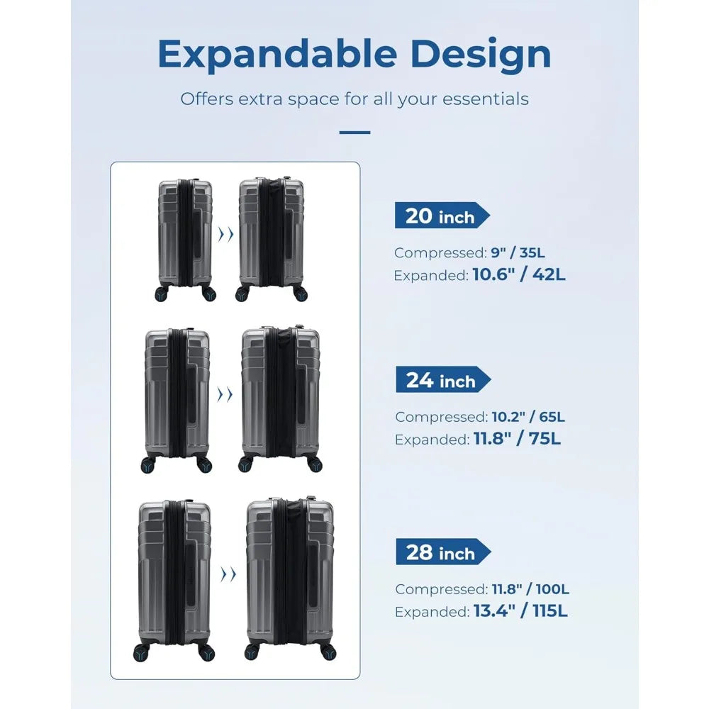 BAGSMART Luggage 3 Piece Set Suitcase, Expandable Carry on Luggage Airline Approved, Lightweight Spinner Wheel Luggage with TSA