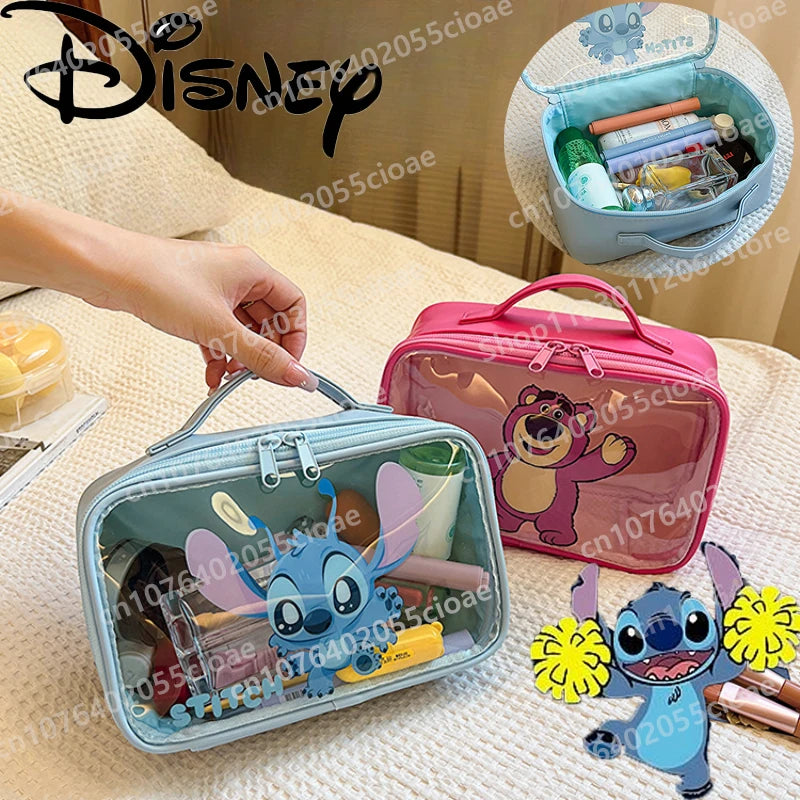 Disney Cartoon Stitch Clear Makeup Bag Kawaii Large Capacity Toiletries Storage Bag Portable Travel Tote Bags for Girls