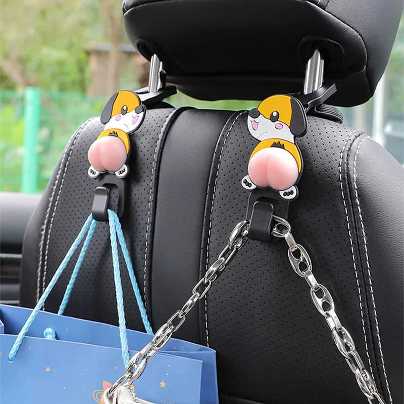 2PCS Cartoon Animal Hook Car Rear Seats Hanging Holder Clip Cute Butt Decor Hooks Car Interior Seats Hanger Organizers Hook