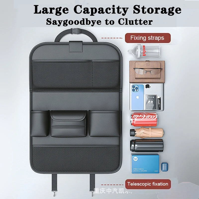 Leather Car Seat Back Organizer Bag Auto Back Seat Storage Bag Foldable Table Tray Tablet Holder Tissue Pockets Car Storage Box