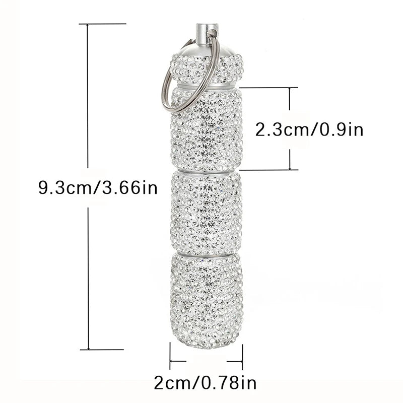 Medicine Organizer Bottle Pill Box Tablet Holder Sparkling Fine Workmanship Full Rhinestone Zinc Alloy Vial For Hiking