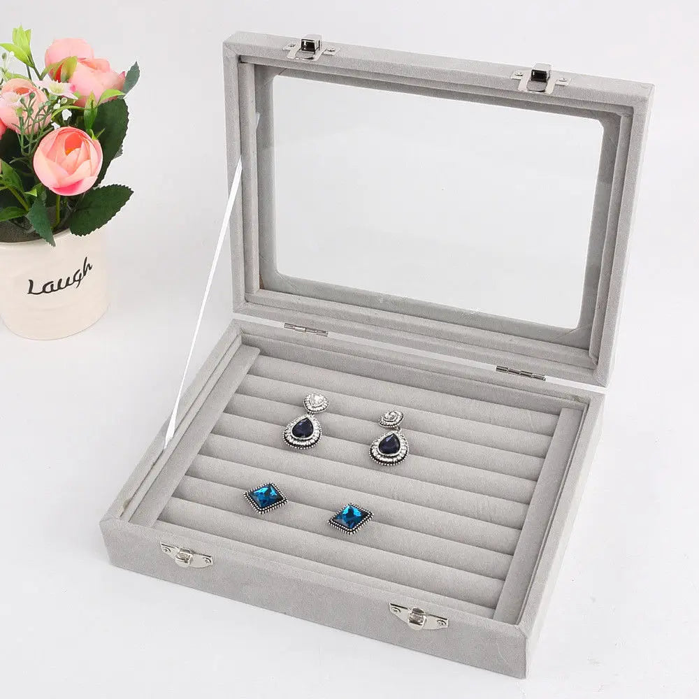 Velvet Rrings Box Jewelry Display Casket Storage Organizer Ring Earrings Box  Case Jewelry Box