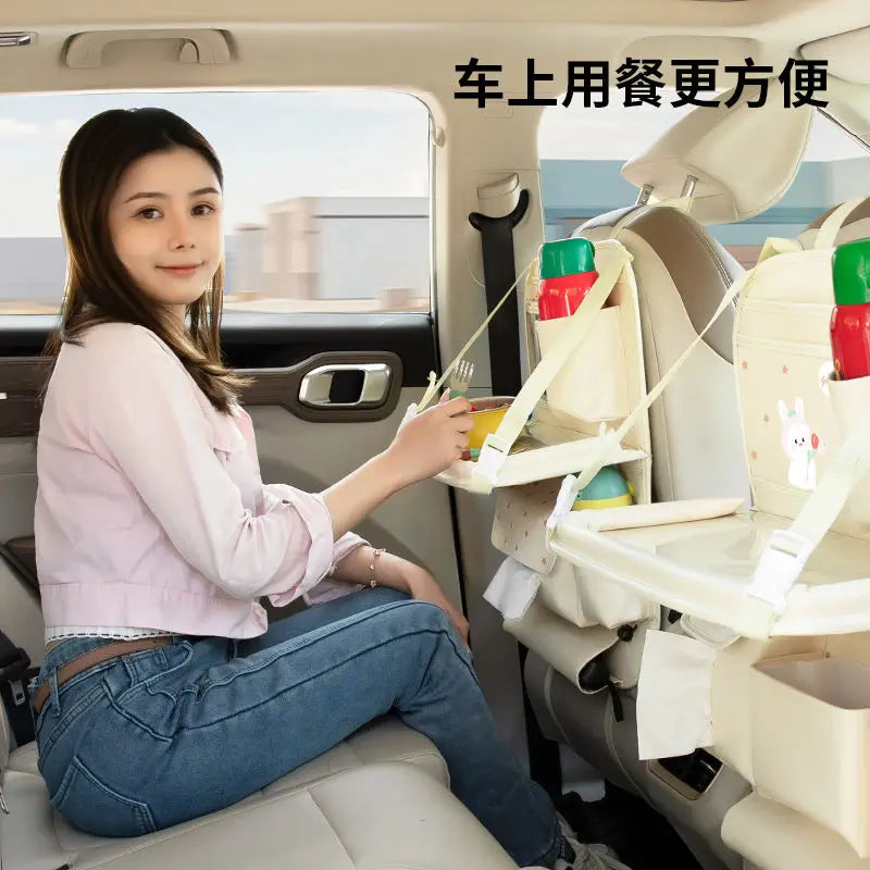 Car Seat Back Storage Bag Rear Seat Dining Table Foldable Car Storage Bucket Multifunctional Car Storage Hanging Bag Accessories