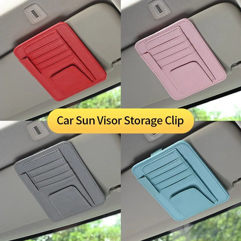 Car Sun Visor Mutil-Pocket Storage Organizer Auto Interior Accessories Car Documents Pouch Credit Card Sun Glasses Pens Holder