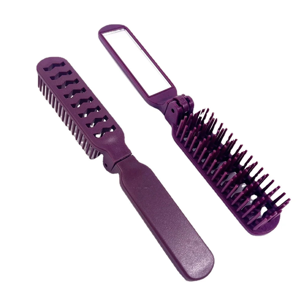 Foldable Hair Brush Portable Massage Comb Head Massager Anti-Static Travel Hair Combs with Mirror Girls Hair Styling Accessory