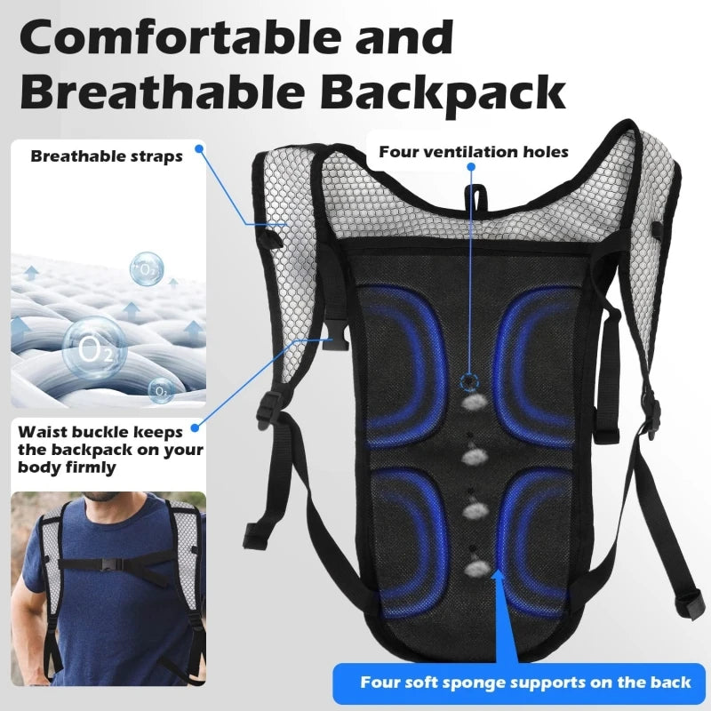 Hydration Backpack Pack W/ 2L Hydration Bladder Lightweight Breathable Water Backpack 3 Layer Pockets for Hiking Running Cycling