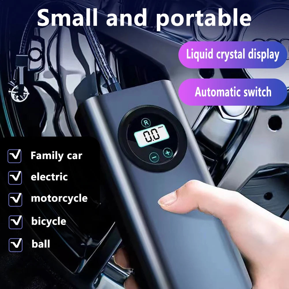 Car Tyre Inflator Rechargeable Quick Inflating Portable Air Pump High Precision LCD Display 1800mAh for Car Motorcycle Bike Ball