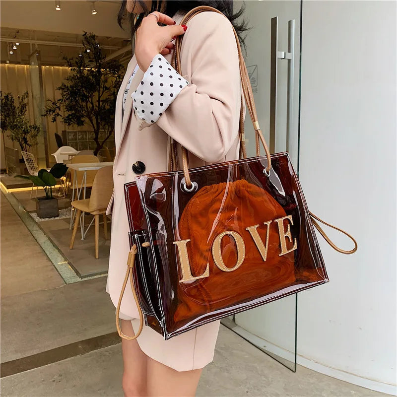 NEW Women Summer Transparent Jelly Bag Female Large Capacity Single Shoulder Commuter Tote Bag