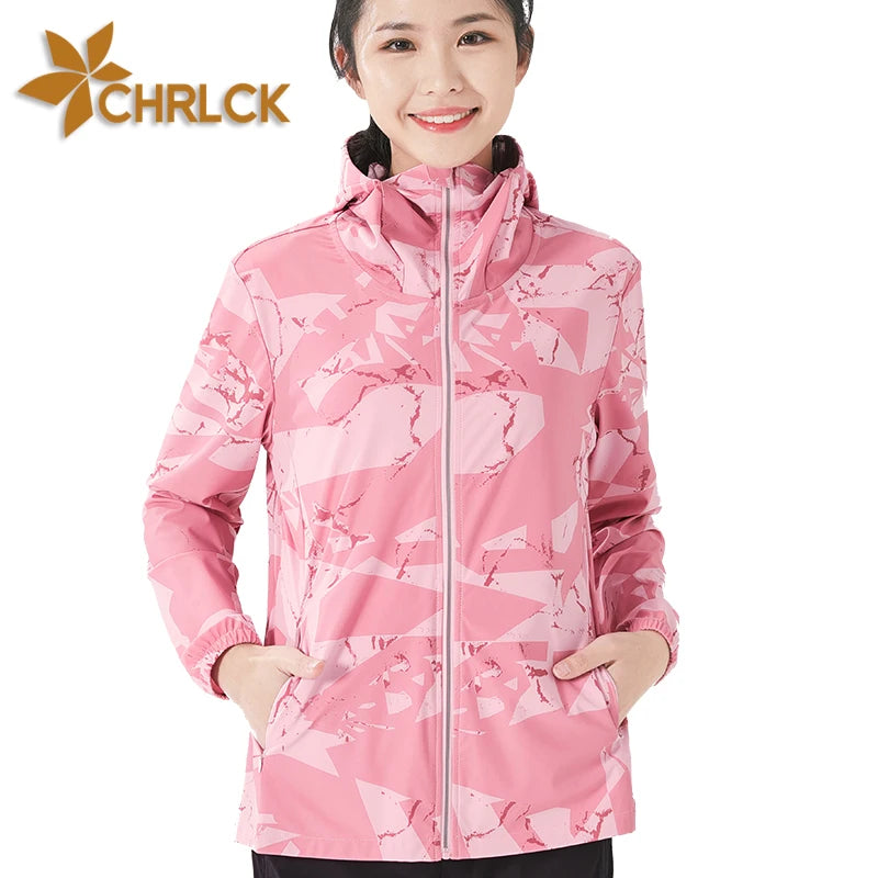 CHRLCK Women's Camouflage Summer Jacket Women Hiking Fishing Sun Protective Clothes Outdoor Sport Windbreaker Anti UV Coats 50+