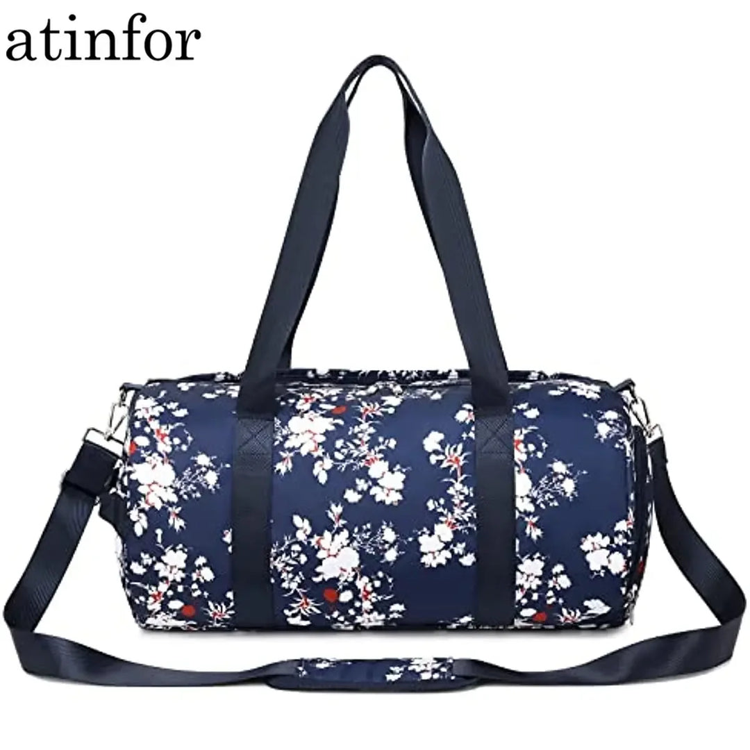 atinfor Printing Traveling Bag Women Workout Duffel Bag Fitness Bag with Wet Pocket and Shoe Compartment Plum Blossom Flower