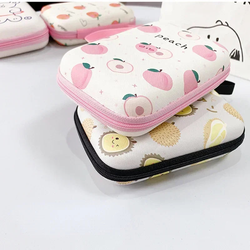 Cute Cartoon Fruit Pattern Headphone Data Cable Storage Bags Charger Power Bank Rectangular Box Zipper Bag Pocket Pouch