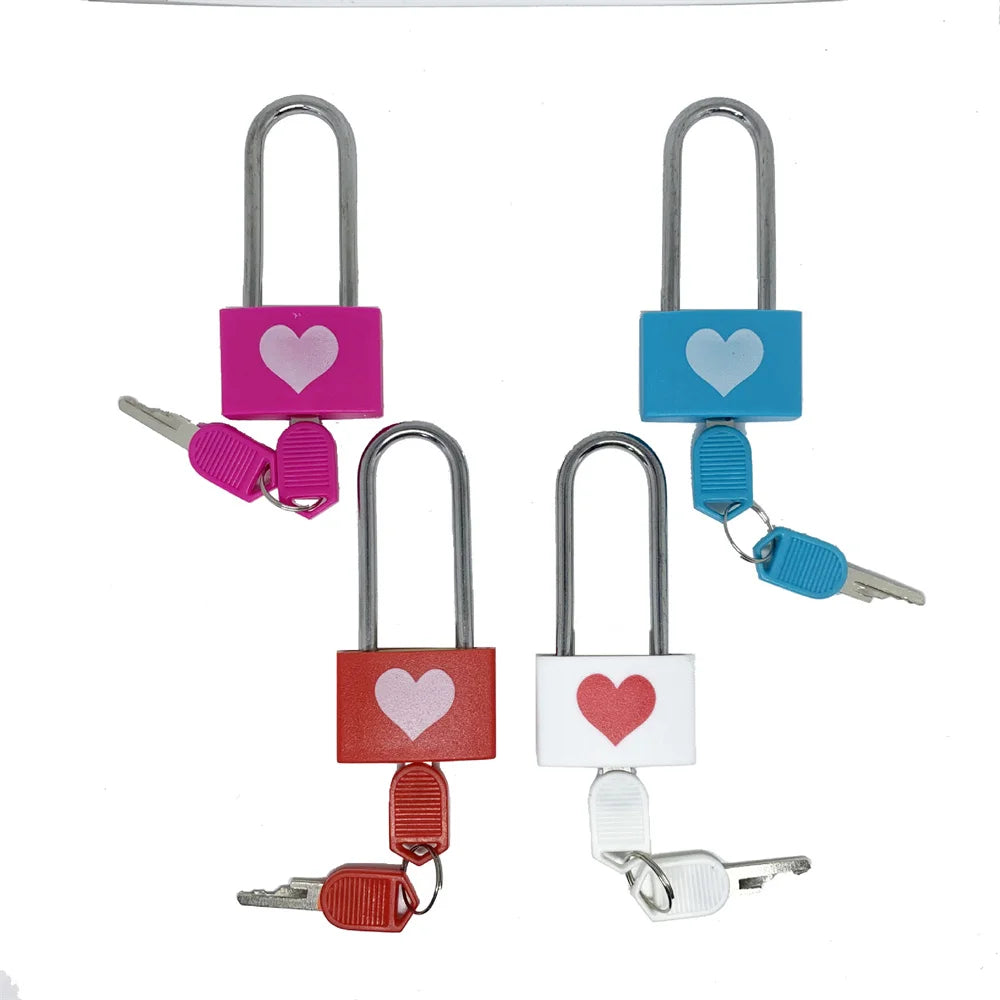 Small Mini Strong Steel Padlock Love Couple Lock ABS Copper Long Beam Lock Travel Suitcase Luggage Anti-Theft Security 2 Keys