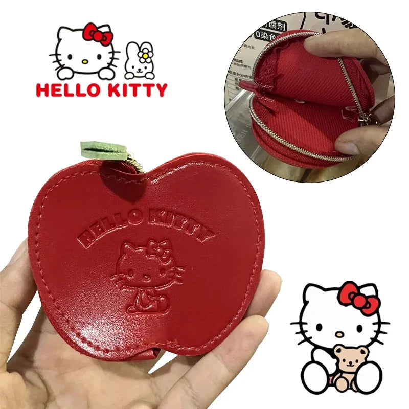 Sanrio Hello Kitty Apple Wallet Coin Purse Cartoon Cute PU Wallet Bag Travel Portable Women Change Coin Mini Storage Bag Pouch