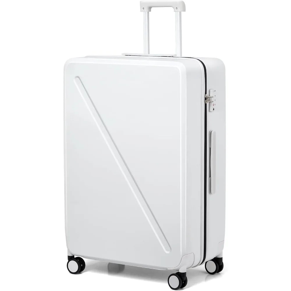 Checked Luggage 28 Inch, Large Suitcase With Wheels, Hard Shell Suitcases Travel Luggage TSA Approved Luggage Long Trip, White