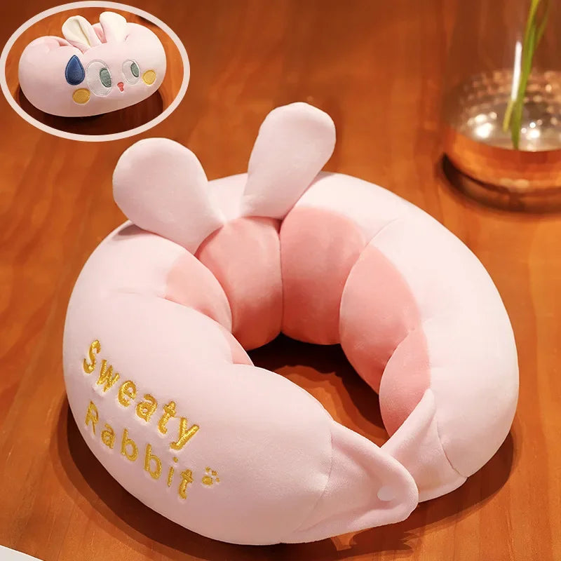 New U-shaped Pillow Big Eyes Sweating Caterpillar Neck Pillow Crystal Velvet Car Travel Plane Pillow Cartoon Nap Sleep Pillow