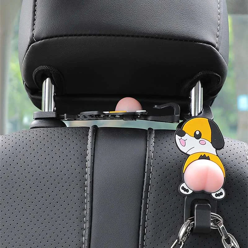 2PCS Cartoon Animal Hook Car Rear Seats Hanging Holder Clip Cute Butt Decor Hooks Car Interior Seats Hanger Organizers Hook