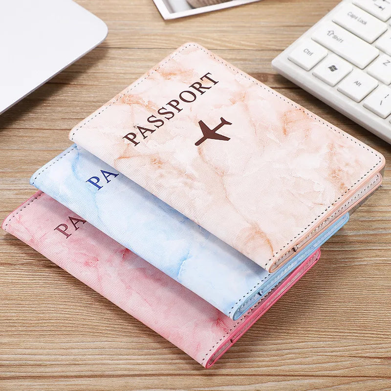 Fahsion Marble Passport Cover for Women Travel Passport Case Leather Pink Cute Passport Wallet Purse Girl Passport Holder