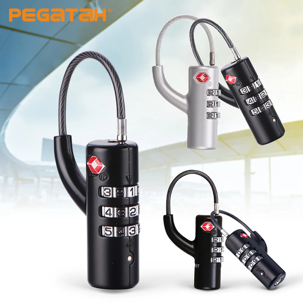 Portable Security TSA Customs Lock Overseas Customs Clearance Trolley Luggage Suitcase Backpack Password Padlock Steel Cable