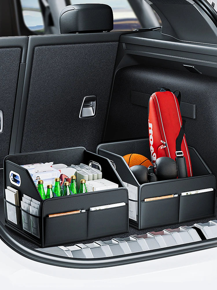 Car Trunk Organizer Storage Box PU Leather Vehicle Folding Collapsible Cargo Boot Organiser Box For SUV MPV Auto Seat Back Box