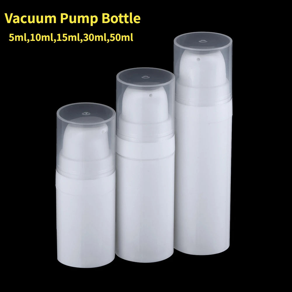 5ml 10ml 15ml 30ml 50ml White Plastic Lotion Vacuum Pump Bottle Mini Cream Sub-Bottle Liquid Portable Travel Cosmetic Container