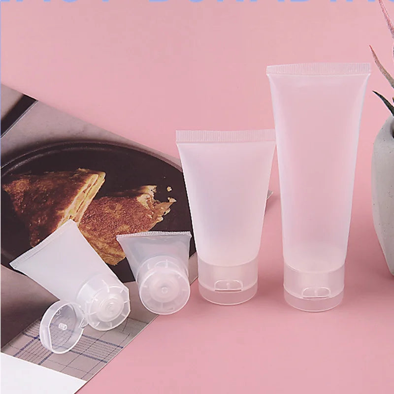 2pcs Squeeze Lotion Container Refillable Bottle Travel Pack Empty Matte Clear Tube Cosmetic Cream Lotion Shampoo Bath