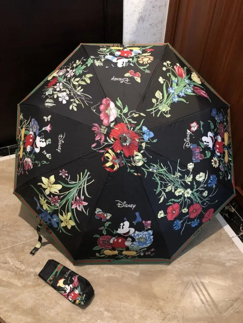 Mickey Mouse men's and women's new cute cartoon three-fold fully automatic sun protection thickening rain or shine umbrella