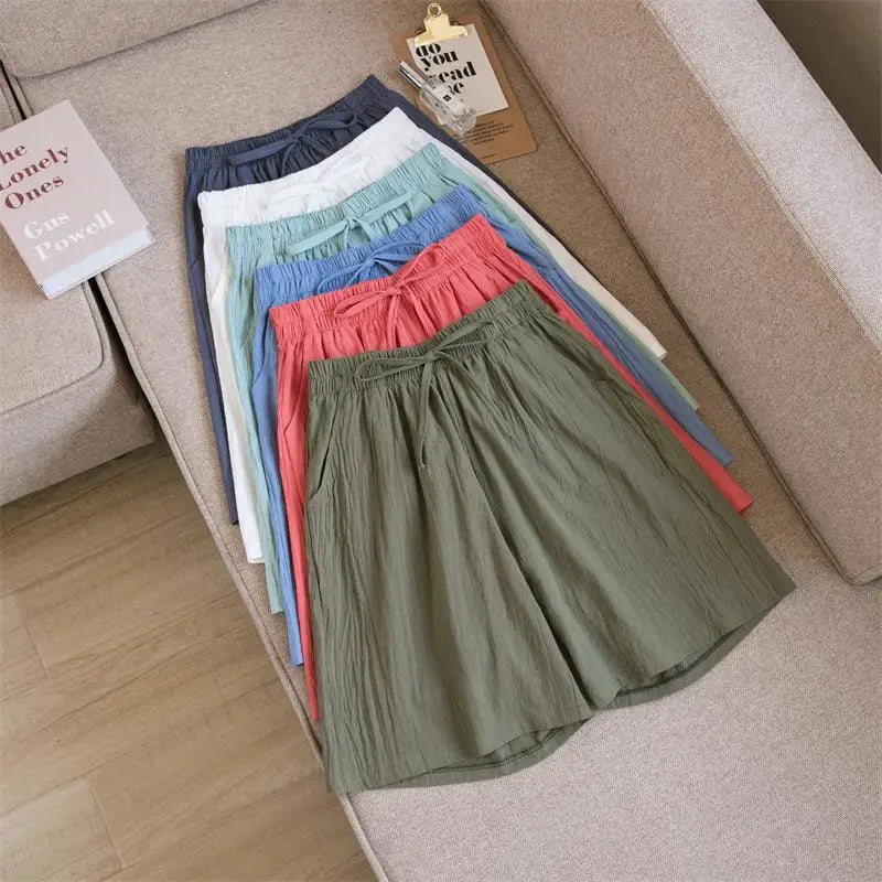 Women Summer Cool Solid Color Casual Pants Cotton Material Fashion Comfort Daily Loose High Waisted Pants