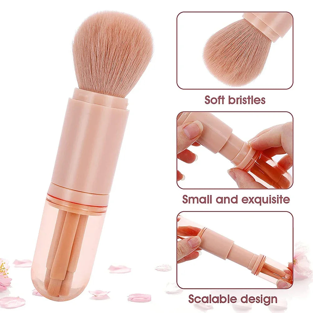 4 in 1 Makeup Brush Set Mini Eyeshadow Foundation Powder Brush Portable Travel Retractable Make Up Brush Cosmetics Beauty Tools