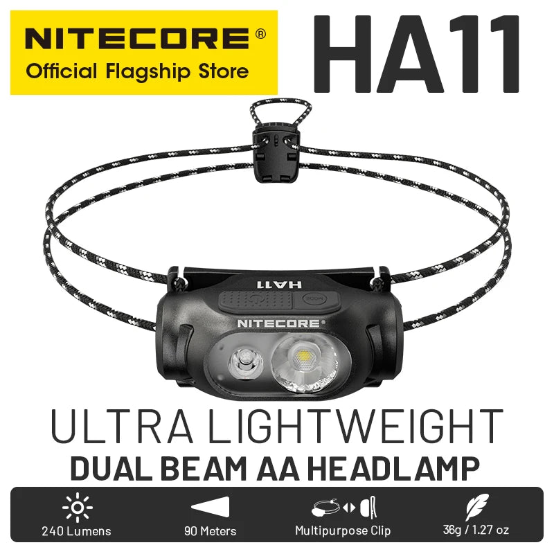 NITECORE HA11 Headlamp 240 Lumens 36g for Night Running Fishing Trekking Road Trip with Alkaline AA Battery