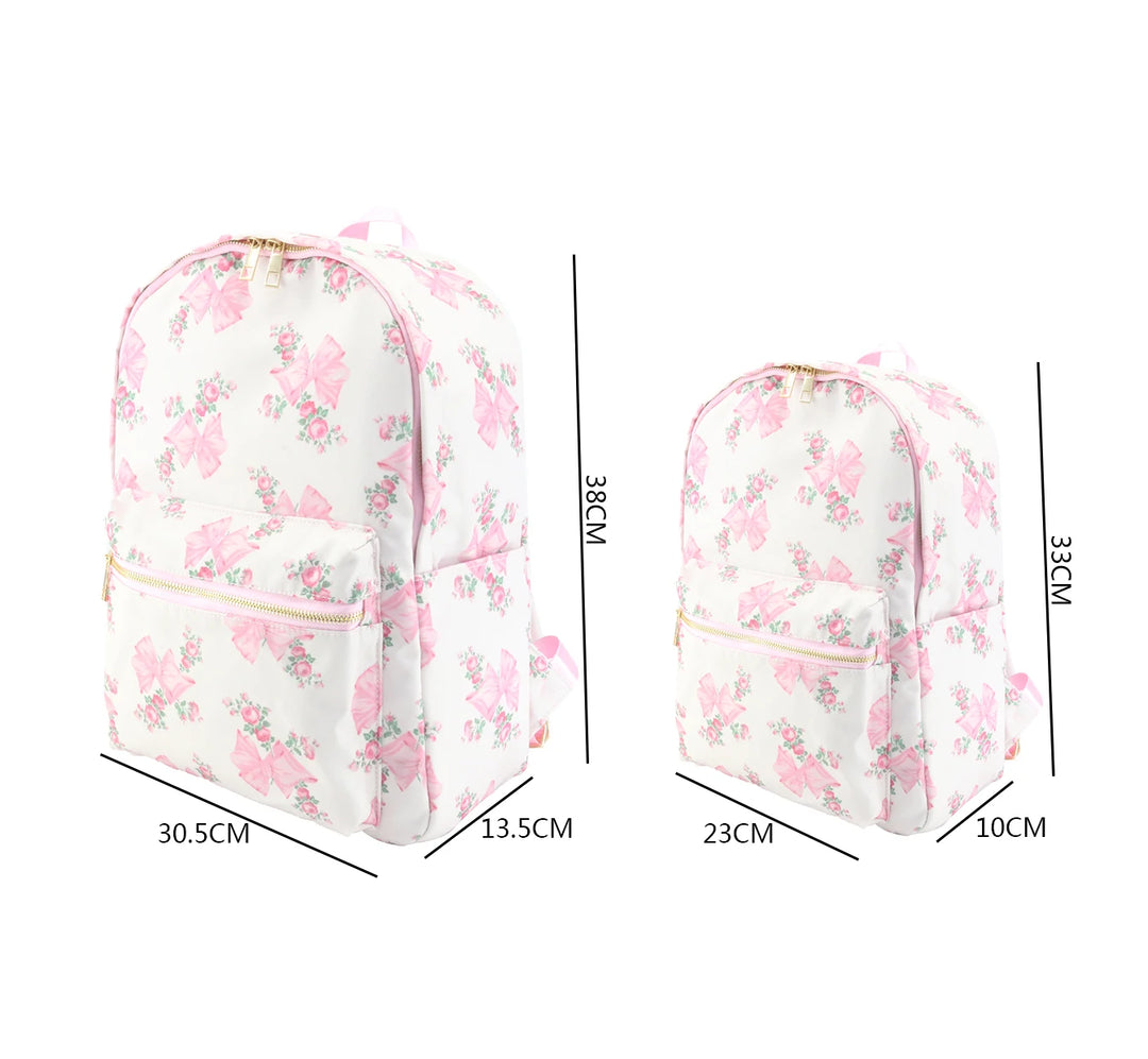 Fashion Pink Bow Printed Nylon Cosmetic Bag Women's Outdoor Handbag Travel Bag Backpack Set  duffle bag women