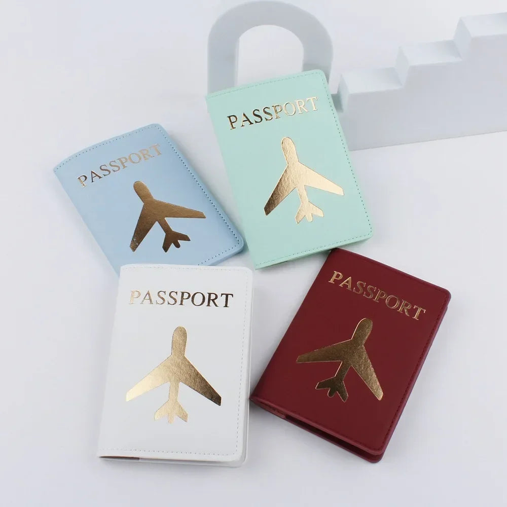 Pu Leather Passport Covers Letter Plane Pattern Passport Holder ID Credit Card Holder Fashion Wedding Gift Travel Accessories