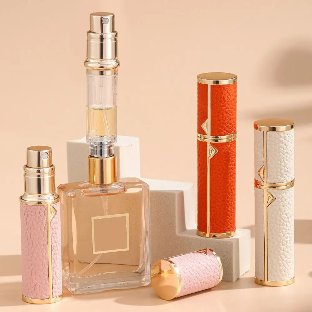 Fashion PU Leather Perfume Bottle Lychee Pattern 5ml Spray Bottle Bottom Filling Empty Parfume Atomizer Bottle Woman