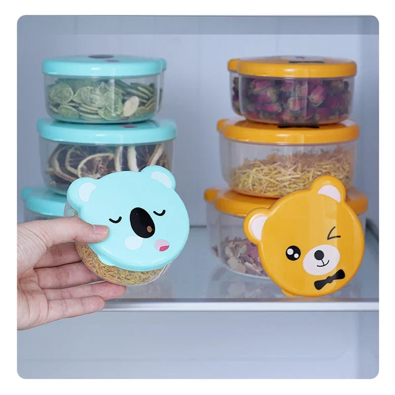 4pcs Cartoon Bear Microwave Food Storage Container For Kids Child Sushi Fruit Snack Bento Box Picnic School Lunch Box Bowl Small