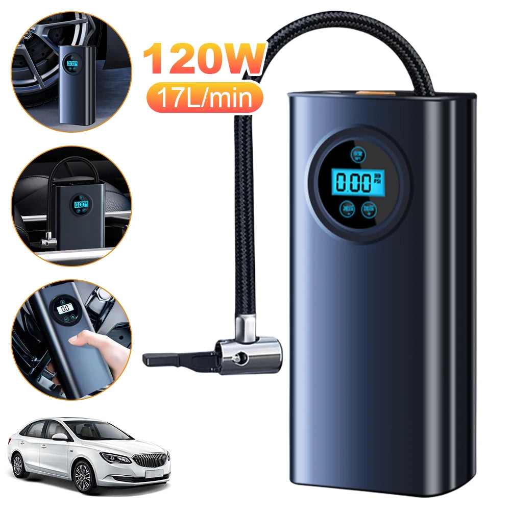 Car Tyre Inflator Rechargeable Quick Inflating Portable Air Pump High Precision LCD Display 1800mAh for Car Motorcycle Bike Ball