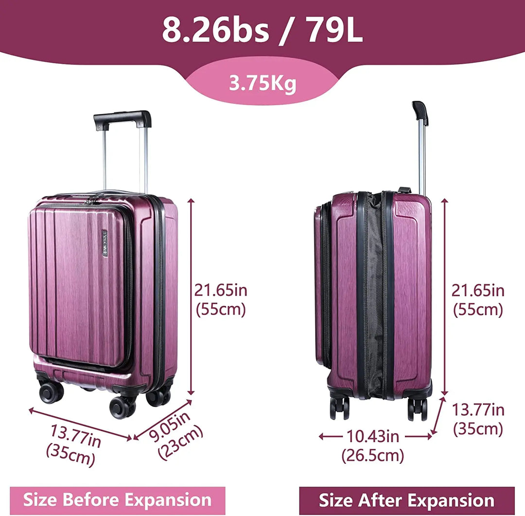 Carry On Cabin Luggage 20 Inch with Front Compartment & Expandable ABS+PC TSA Approved Lock YKK Zipper Spinner Silent Wheels