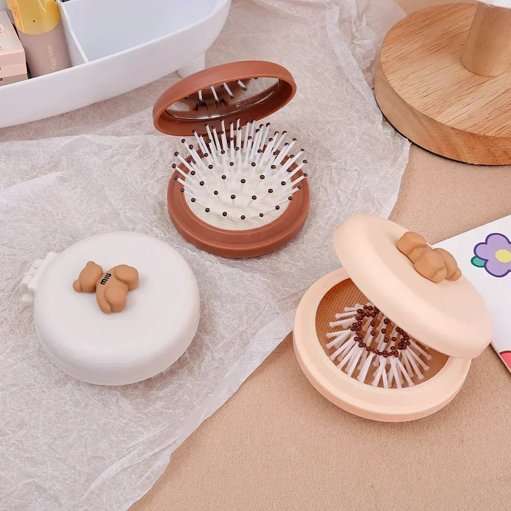 Mini Pocket Mirror Folding Comb Girl Women Portable Round Pocket Small Travel Massage Hair Brush with Mirror Styling Accessories