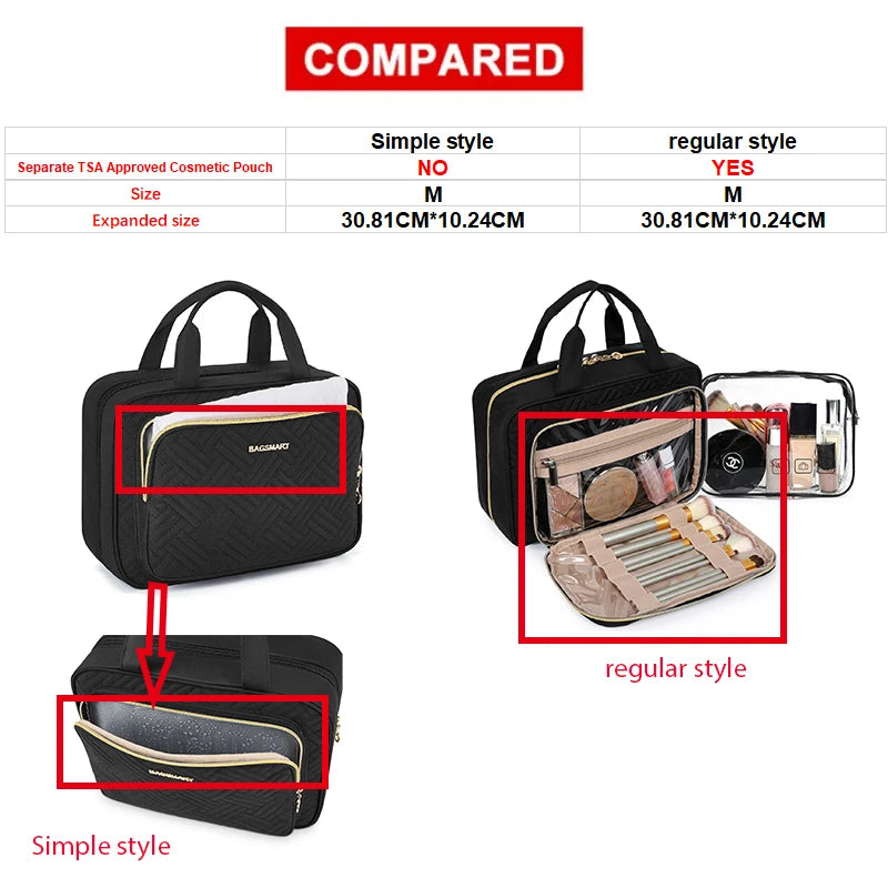 BAGSMART Toiletry Bag Hanging Travel Makeup Organizer with TSA Approved Transparent Cosmetic Bag Make Up Case Pencil cases