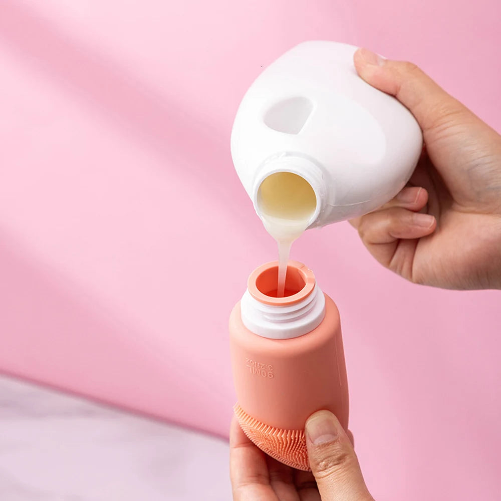 Two Sizes 60/90ml Refillable Bottle With Brush PP Lotion Squeeze Tube Portable Travel Bottle Silicone Split Bottle Makeup Tools