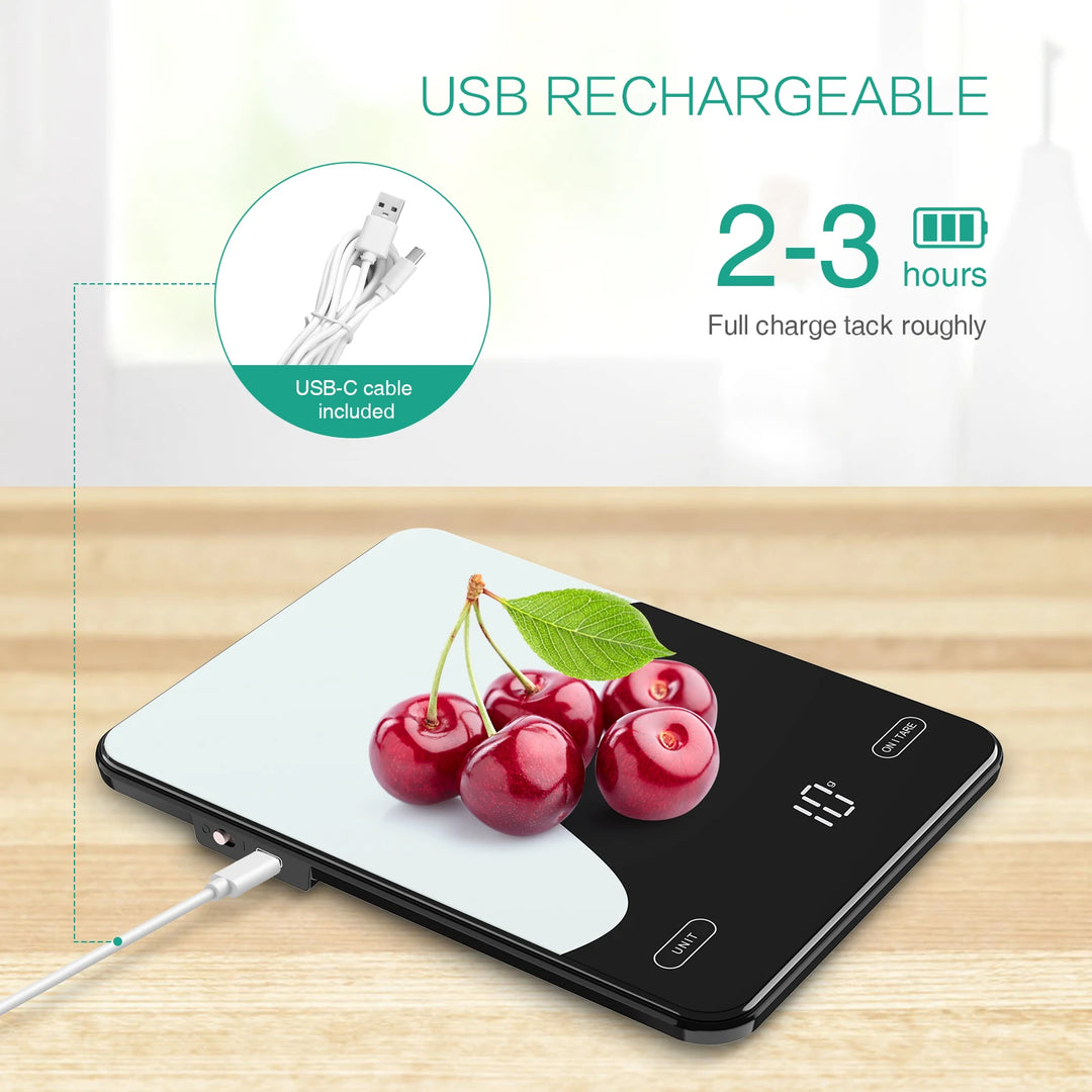 Digital Food Scale 10kg Smart Kitchen Scales with Nutrition Calculator APP Rechargeable Gram Scale for Weight Loss Baking Scales