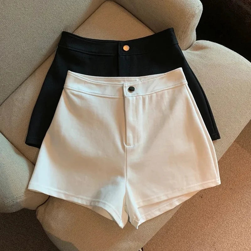 Women High Waist Black Shorts Fashion Streetwear White Casual Wide Leg Shorts Y2K Ladies Korean Elegant Club Slim Short Pants