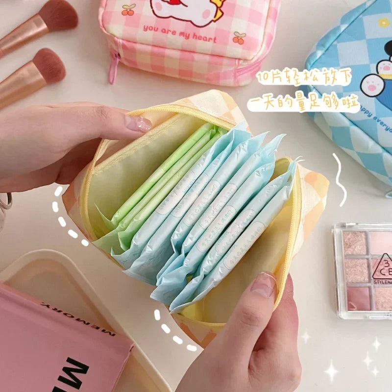 Ins Cute Cartoon Small Cosmetic Bags Lipstick Makeup Organizer Case Mini Sanitary Napkins Travel Earphone Coin Storage Bag Pouch