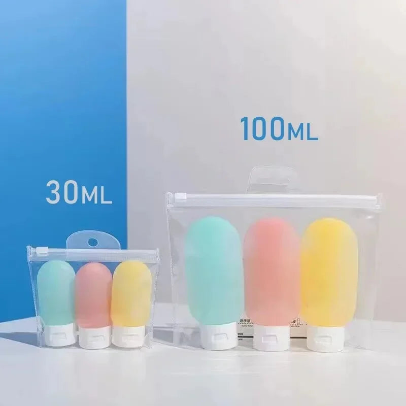 3Pcs/Set 30/60/100ml Refillable Bottles Silicone Soft Squeeze Tube Lotion Container Empty Bottle Portable Travel Shampoo Tool