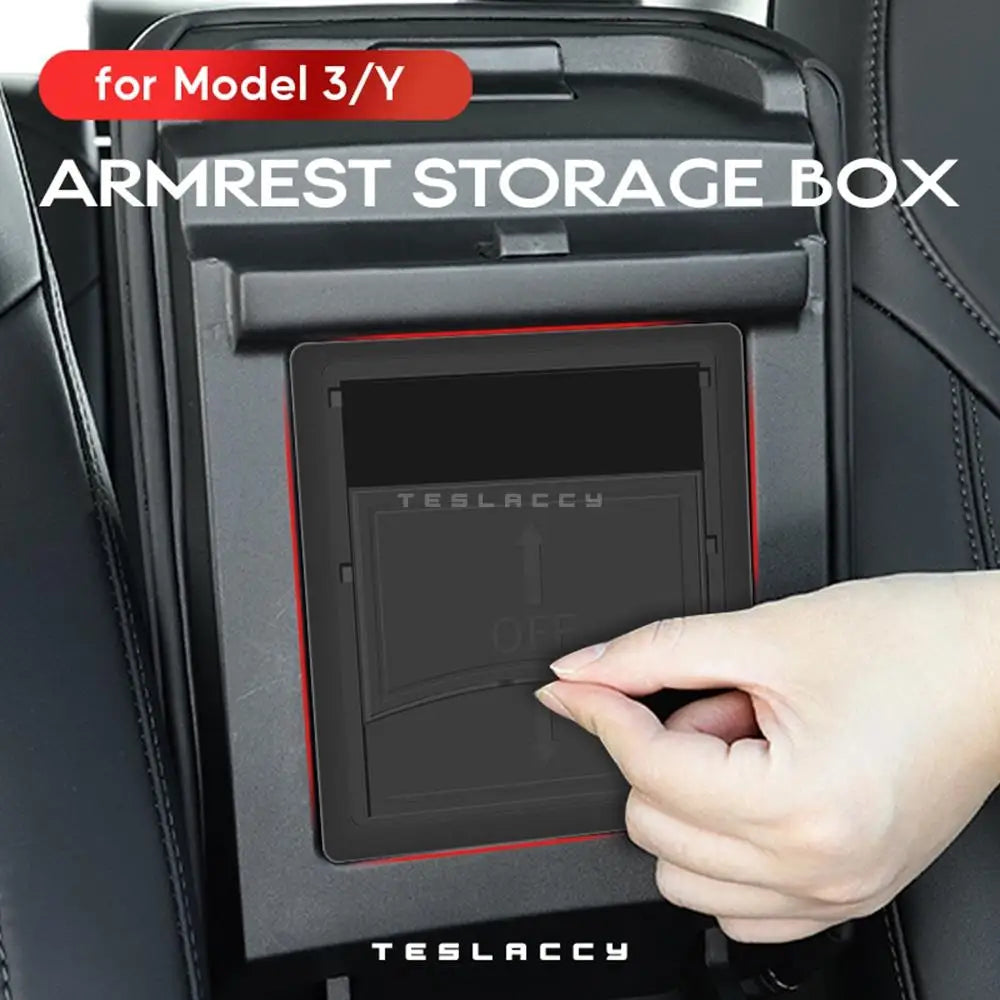 For Tesla Model Y Car Central Armrest Concealed Storage Box Hidden Case Secret Private Organized Container Slide to Open Close