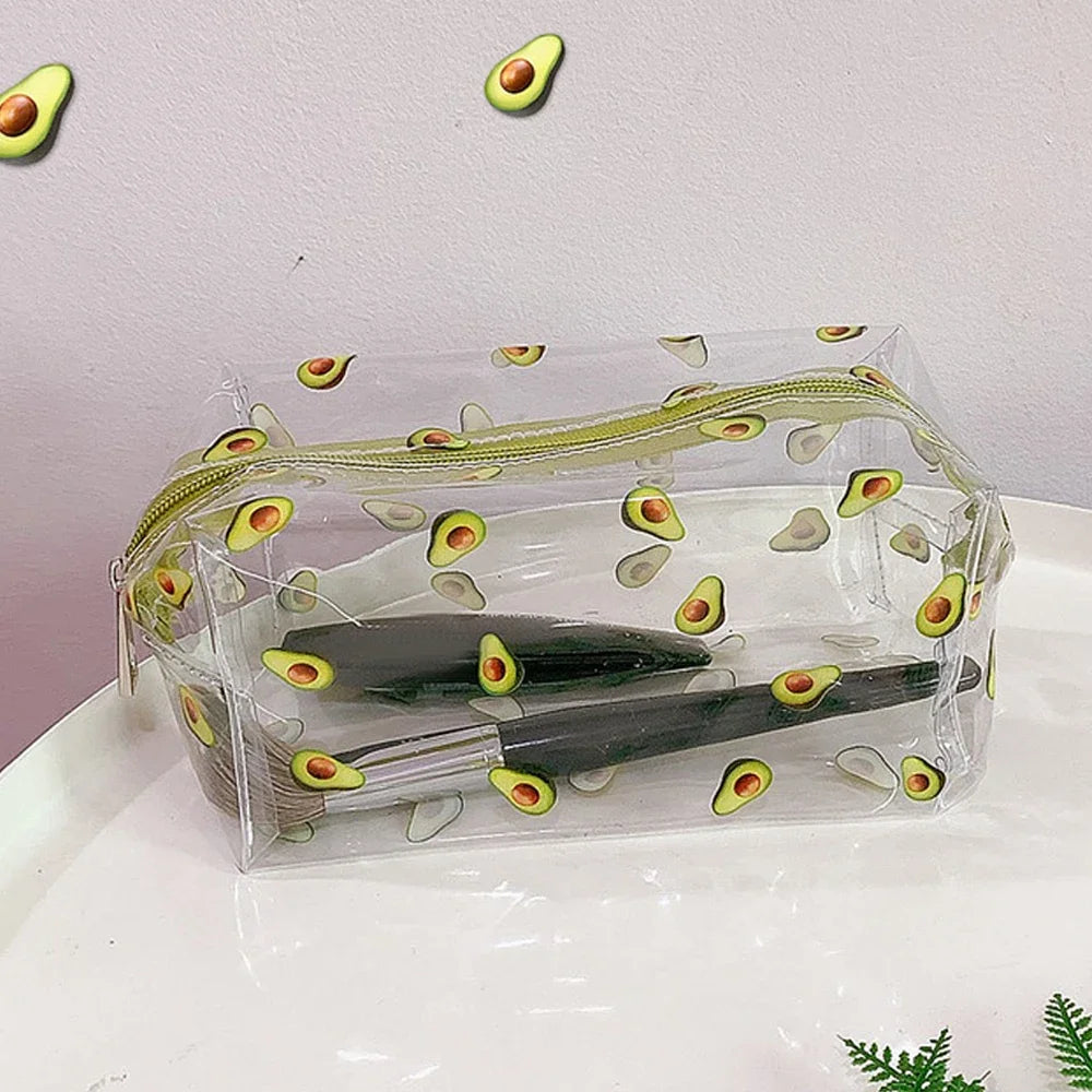 Clear Makeup Bag Fashion Transparent Travel Portable Mini Wash Storage Bags Strawberry Flower Print Women Zipper Cosmetic Bag